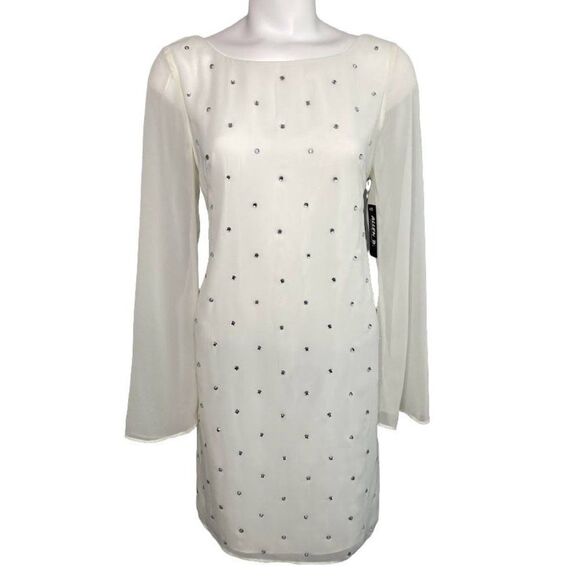 Allen B White Chiffon Rhinestone Dress Sz 4 NEW - Picture 1 of 10